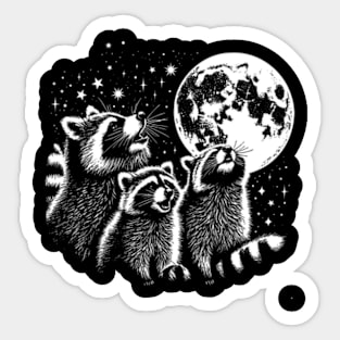 Three Raccoon Howling At The Moon Sticker